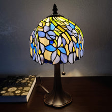 Load image into Gallery viewer, Metal Candlestick Table Lamp With Blue Dome Shade - Dark Brown