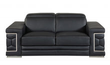 Load image into Gallery viewer, Genuine Leather Love Seat - Black / Silver