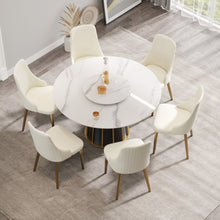 Load image into Gallery viewer, 53.15" Modern Artificial Stone Round Panel Metal Iron Base Dining Table, Can Accommodate 6 People-23.62" Artificial Stone Turntable (Not Including Chairs) - White / Black