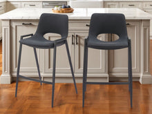 Load image into Gallery viewer, 26" Modern Faux Leather And Steel Low Back Counter Height Bar Chairs (Set of 2) - Black