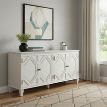 Load image into Gallery viewer, Wood Carved Geometric Accent Cabinet With Four Doors - White