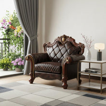Load image into Gallery viewer, Faux Leather Tufted Arm Chair - Chocolate