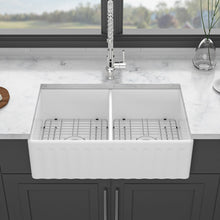 Load image into Gallery viewer, Sink 33" Double Bowl Kitchen Sink With Deep Bowls And Grids - White