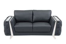 Load image into Gallery viewer, Genuine Leather Loveseat - Dark Gray / Silver