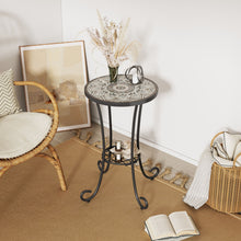Load image into Gallery viewer, Ceramic Tile And Iron Patio Side Table With Shelf