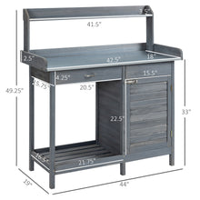 Load image into Gallery viewer, Outsunny - Outdoor Potting Bench Table, Garden Work Station With Storage Cabinet, Open Shelf And Steel Tabletop - Gray