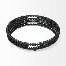 Load image into Gallery viewer, 21" Matte Wood With Bead Mirrored Glass Bottom Round Tray - Black