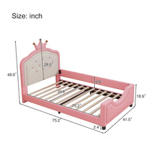 Load image into Gallery viewer, Twin Size Cute Princess Upholstered Daybed Low To The Ground Design With Button Tufted Crown Headboard For Kids - Pink