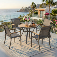 Load image into Gallery viewer, Gray Aluminum Patio Dining Set With Textilene Chairs, 5 Piece All Weather Round Table And 4 Seater For Garden, Deck, Or Porch