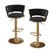 Load image into Gallery viewer, Velvet Metal Low Back Adjustable Height Swivel Bar Chairs (Set of 2) - Black / Gold