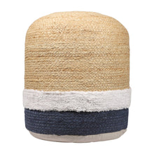 Load image into Gallery viewer, 18" Jute Blend Cylinder Striped Pouf Ottoman - Natural And Navy Blue