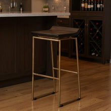 Load image into Gallery viewer, Solid Wood And Metal Backless Bar Height Bar Chair - Black / Gold