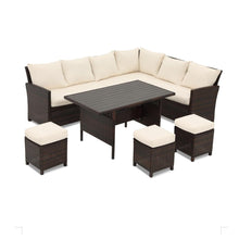Load image into Gallery viewer, 7 Piece Patio Dining Set With Cushions, Modular Sectional Sofa & Storage Table
