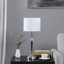 Load image into Gallery viewer, Chrome And Crystal Table Lamp With White Drum Shade - Black
