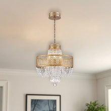 Load image into Gallery viewer, Four Light Metal And Crystals Dimmable Chandelier With Shades - Gold
