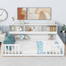 Load image into Gallery viewer, Floor Bed With Side Bookcase, Shelves, Guardrails