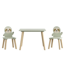 Load image into Gallery viewer, Sloth Themed Table And Chair Set With 2 Cute Animal Chairs - Natural Wood / Sage Green