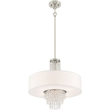 Load image into Gallery viewer, Four Light Metal Dimmable Chandelier With Shades - Nickel / Clear / Off White