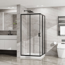 Load image into Gallery viewer, Corner Shower Enclosure, Double Sliding Door & Shower Base - Matte Black