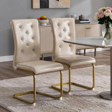 Load image into Gallery viewer, Faux Leather Metal Dining Side Chairs (Set of 2) - Beige / Gold