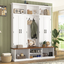 Load image into Gallery viewer, Entryway Hall Tree With Bench, 3 Top Cubbies & Bottom Storage Space