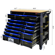 Load image into Gallery viewer, 12 Layer Drawer Multi Purpose Tool Cart With Wheels And Wooden Countertops - Black / Blue