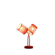 Load image into Gallery viewer, Metal Two Light Table Lamp With Red Abstract Drum Shade - Red
