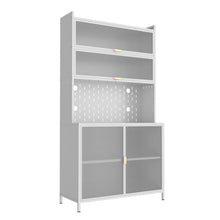Load image into Gallery viewer, 73" Stainless Steel Textured Door Dining Hutch With Two Doors - White