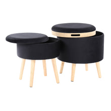 Load image into Gallery viewer, Tray - Contemporary Storage Ottoman With Matching Stool - Black / Natural