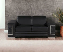 Load image into Gallery viewer, Genuine Leather Love Seat - Silver / Black