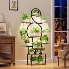 Load image into Gallery viewer, Plant Stand Indoor With Grow Light, 9 Tiered 63" Tall Indoor Plant Shelves For Multiple Plants - Walnut / Black