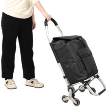 Load image into Gallery viewer, Foldable Shopping Stair Trolley With Triangular Wheels And Removable Waterproof Bag - Black