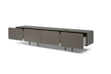 Load image into Gallery viewer, Wood Stainless Steel Enclosed Storage TV Stand - Ash Gray / Nickel