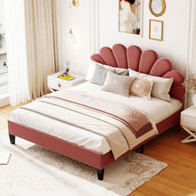 Load image into Gallery viewer, Upholstered Platform Bed With Flower Pattern Headboard