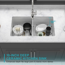 Load image into Gallery viewer, 32" Undermount Double Bowl Kitchen Sink Rectangular Deep Dual Bas With Grids - White