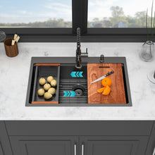 Load image into Gallery viewer, Drop In Kitchen Sink With Pull Out Faucet And Soap Dispenser, Single Bowl Topmount Sink - Gunmetal Black