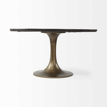 Load image into Gallery viewer, 54" Rounded Solid Wood And Metal Pedestal Base Dining Table - Brown