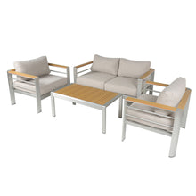 Load image into Gallery viewer, Cora - Outdoor Patio Aluminum 4 Pieces Chat Set - Beige / Natural / Silver