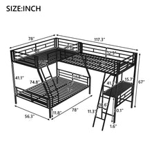 Load image into Gallery viewer, Twin Over Full Bunk Bed With Loft And Desk, L-Shaped Design For 3 Sleepers - Black