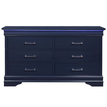 Load image into Gallery viewer, Solid Wood Six Drawer Double Dresser With Led - Blue