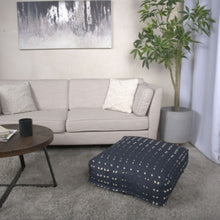 Load image into Gallery viewer, Dalm - Fabric Square Pouf Ottoman With Polystyrene Beads Filling - Dark Blue / White