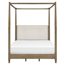 Load image into Gallery viewer, Queen Canopy Bed Frame With Upholstered Headboard - Brown