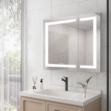 Load image into Gallery viewer, 36" X 30" Medicine Cabinet With LED Vanity Mirror, Anti-Fog Recessed Or Surface Mount Bathroom Double Door Large Storage 3000K~6000K Bright Lighted Aluminum Storage Cabinet With Touch Switch - Silver