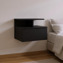 Load image into Gallery viewer, 12" One Drawer Faux Wood Floating Nightstand - Black