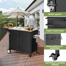 Load image into Gallery viewer, Outdoor Grill Table With Sink, Worktable Kitchen Cabinet Island With Wheels & Foldable Top - Black