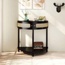 Load image into Gallery viewer, Boho Rattan Semi Circle End Table With Sliding Rattan Door, Storage And Bottom Shelf