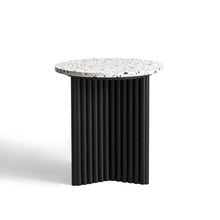 Load image into Gallery viewer, 23" Faux Terrazzo And Wood Round Pedestal End Table - Black And White