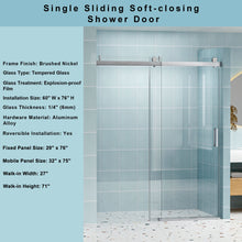 Load image into Gallery viewer, Frameless Soft-Closing Shower Door, 1/4" (6 Mm) Tempered Glass Single Sliding With Explosion Proof Coating