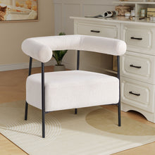 Load image into Gallery viewer, Modern Boucle Fabric Upholstered Accent Chair, Curved Armchair With Metal Frame - White