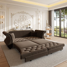 Load image into Gallery viewer, Oversized Chesterfield Pull Out Sofa Bed, Roll Arm Couch With Flower Tufting For Living Room